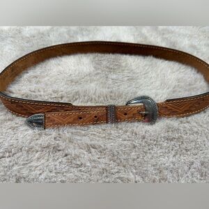 Leather Belt with Silver Buckle western cowboy cowgirl.Made in the USA